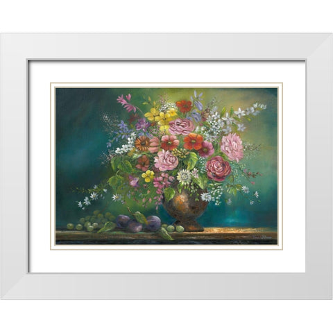 Flower Bouquet 1 White Modern Wood Framed Art Print with Double Matting by Withaar, Rian