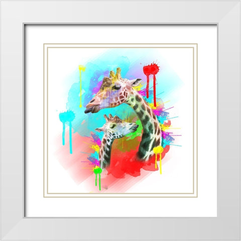 Giraffe 1 White Modern Wood Framed Art Print with Double Matting by Henk van Gog