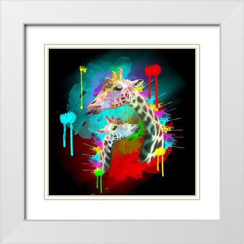 Giraffe 2 White Modern Wood Framed Art Print with Double Matting by Henk van Gog