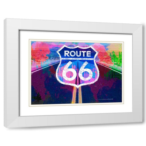 Route 66 White Modern Wood Framed Art Print with Double Matting by Henk van Gog