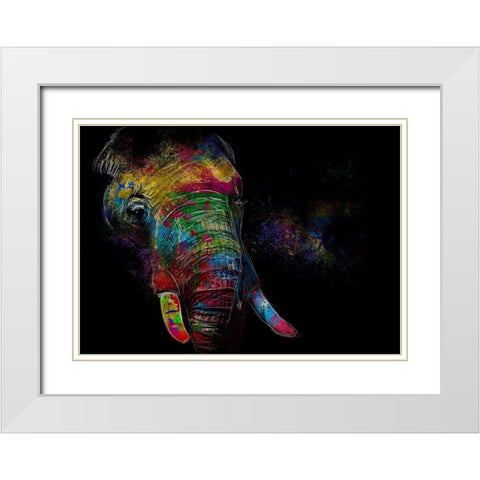 Elephant White Modern Wood Framed Art Print with Double Matting by Henk van Gog