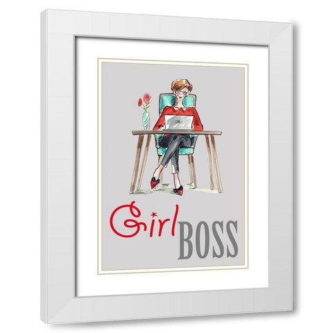 Girl Boss White Modern Wood Framed Art Print with Double Matting by Holzner, Renate