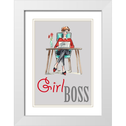 Girl Boss White Modern Wood Framed Art Print with Double Matting by Holzner, Renate