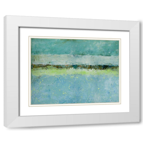 Green Horizon White Modern Wood Framed Art Print with Double Matting by Holzner, Renate