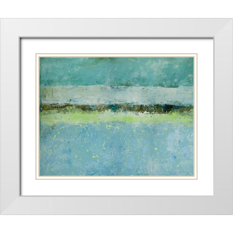 Green Horizon White Modern Wood Framed Art Print with Double Matting by Holzner, Renate