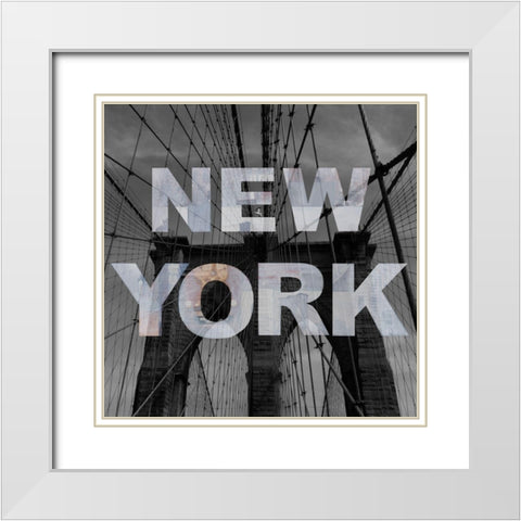New York Collage White Modern Wood Framed Art Print with Double Matting by Holzner, Renate
