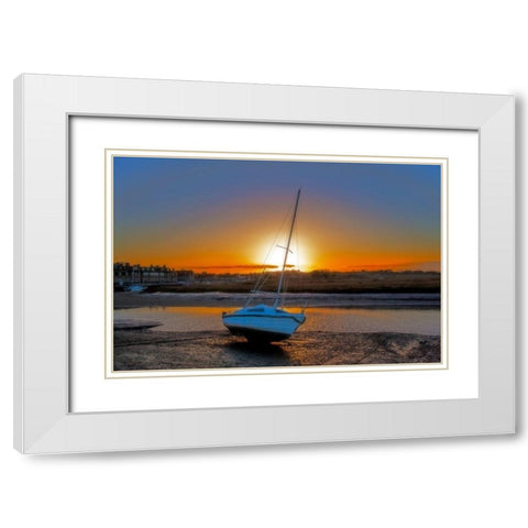 SUNSET BOAT II White Modern Wood Framed Art Print with Double Matting by Fossey, George