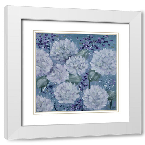 BLUE FLOWERS I White Modern Wood Framed Art Print with Double Matting by Lake, Kaye