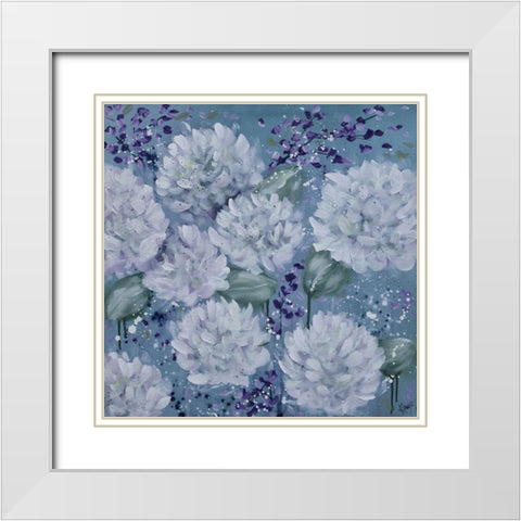 BLUE FLOWERS I White Modern Wood Framed Art Print with Double Matting by Lake, Kaye