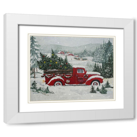 X-Mas-Truck Green Hill White Modern Wood Framed Art Print with Double Matting by Holzner, Renate