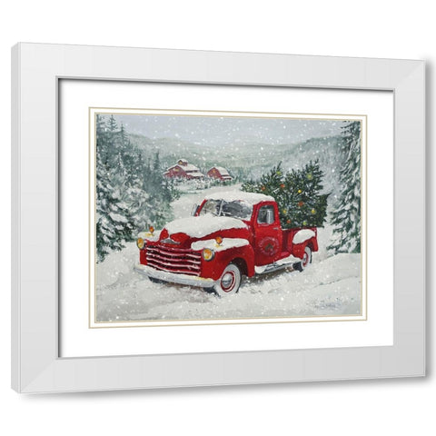 X-Mas-Truck Pine Wood White Modern Wood Framed Art Print with Double Matting by Holzner, Renate
