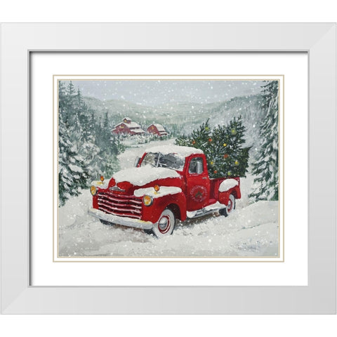 X-Mas-Truck Pine Wood White Modern Wood Framed Art Print with Double Matting by Holzner, Renate