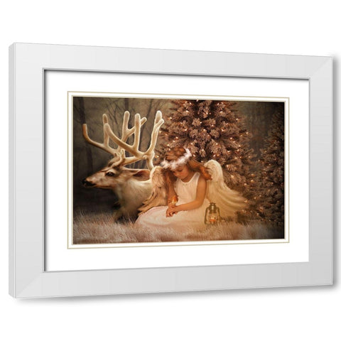 Christmas Angel White Modern Wood Framed Art Print with Double Matting by Babette