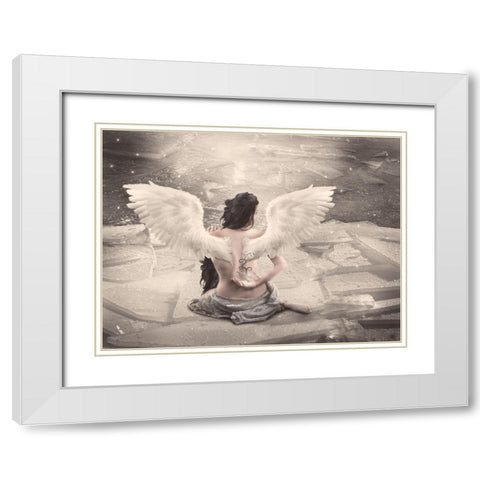 Angel Babette White Modern Wood Framed Art Print with Double Matting by Babette