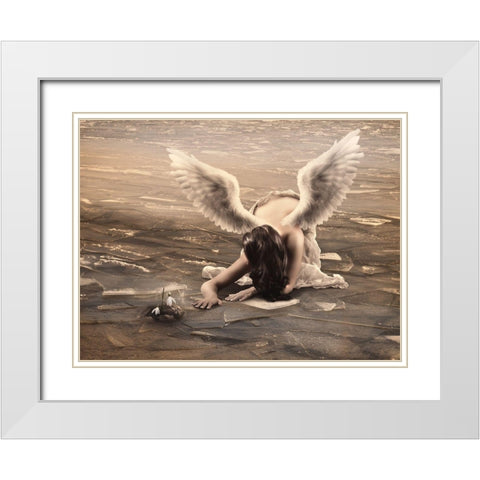 Snowdrops White Modern Wood Framed Art Print with Double Matting by Babette