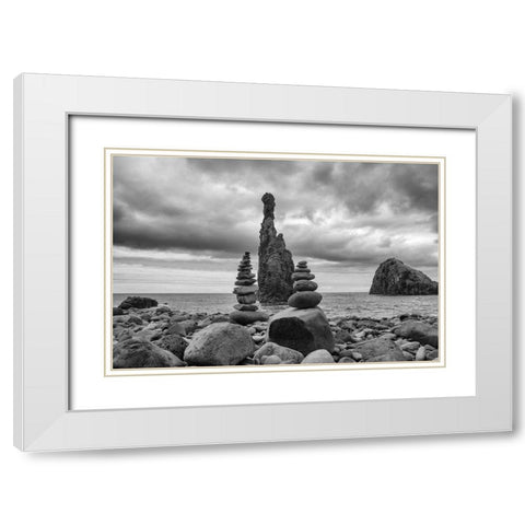 Stones White Modern Wood Framed Art Print with Double Matting by Carlier, Dick