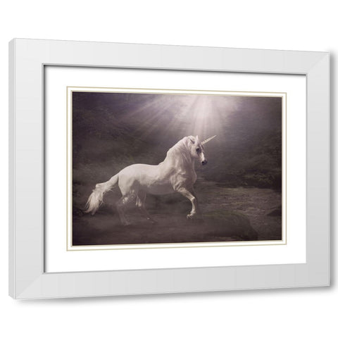 Unicorn White Modern Wood Framed Art Print with Double Matting by Babette
