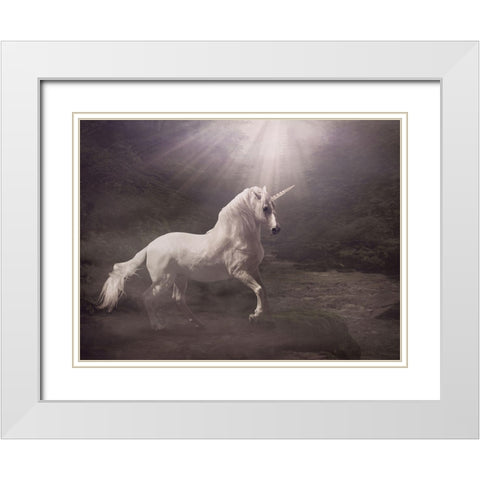 Unicorn White Modern Wood Framed Art Print with Double Matting by Babette