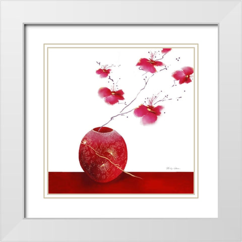 Laquer Red II White Modern Wood Framed Art Print with Double Matting by Robertson, Marilyn