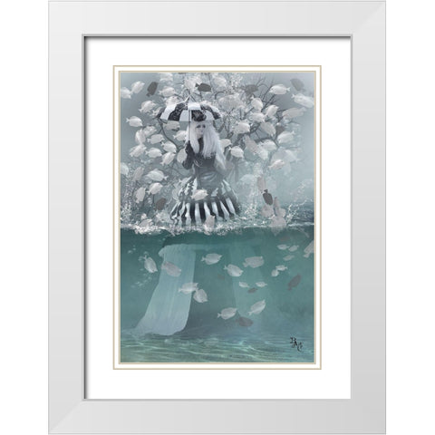 Balderdash Fishes White Modern Wood Framed Art Print with Double Matting by Babette