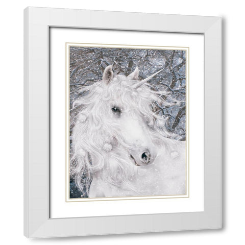 Christmas Unicorn White Modern Wood Framed Art Print with Double Matting by Babette
