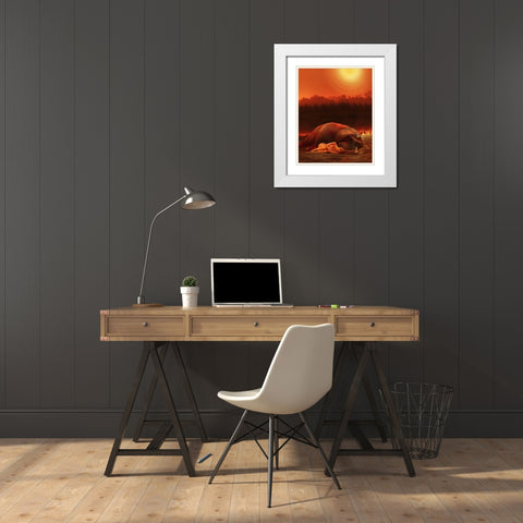 Elephant Ritual 2 White Modern Wood Framed Art Print with Double Matting by Babette