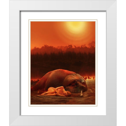 Elephant Ritual 2 White Modern Wood Framed Art Print with Double Matting by Babette