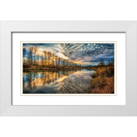 Clouds And River White Modern Wood Framed Art Print with Double Matting by Kostka, Vladimir