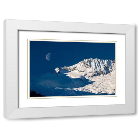 Moon And Mountains White Modern Wood Framed Art Print with Double Matting by Kostka, Vladimir