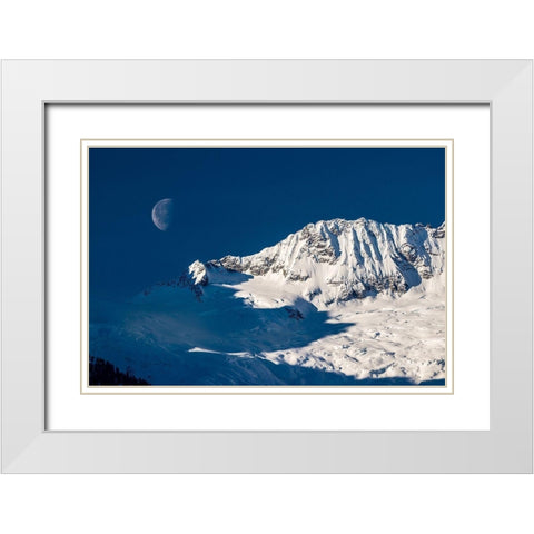 Moon And Mountains White Modern Wood Framed Art Print with Double Matting by Kostka, Vladimir