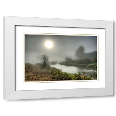 Foggy River White Modern Wood Framed Art Print with Double Matting by Kostka, Vladimir