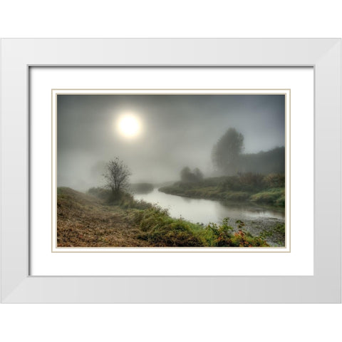Foggy River White Modern Wood Framed Art Print with Double Matting by Kostka, Vladimir