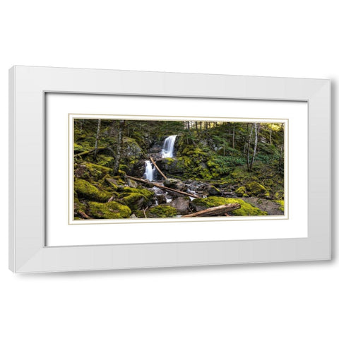 Stones And Waterfall White Modern Wood Framed Art Print with Double Matting by Kostka, Vladimir