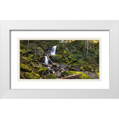 Stones And Waterfall White Modern Wood Framed Art Print with Double Matting by Kostka, Vladimir