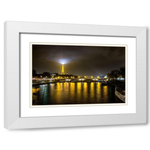 Eifeltower Lights White Modern Wood Framed Art Print with Double Matting by Kostka, Vladimir
