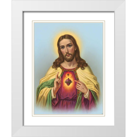 Hl. Herz Jesu White Modern Wood Framed Art Print with Double Matting by Anonymous