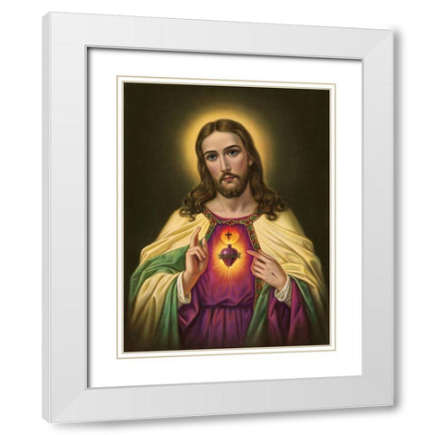 HL. HERZ JESU White Modern Wood Framed Art Print with Double Matting by Anonymous