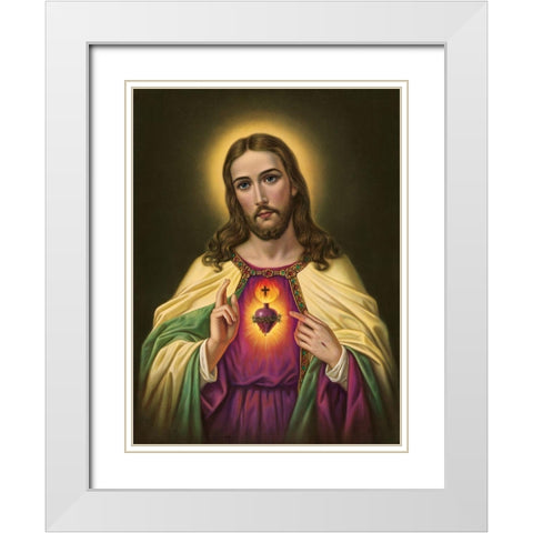 HL. HERZ JESU White Modern Wood Framed Art Print with Double Matting by Anonymous