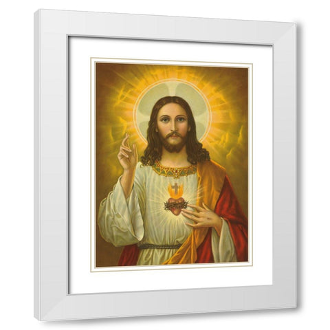 HL. HERZ JESU White Modern Wood Framed Art Print with Double Matting by Anonymous