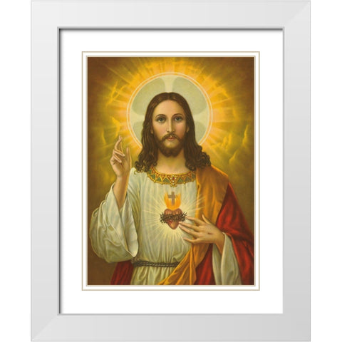 HL. HERZ JESU White Modern Wood Framed Art Print with Double Matting by Anonymous