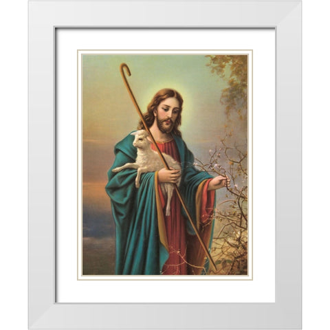 DER GUTE HIRTE White Modern Wood Framed Art Print with Double Matting by Anonymous