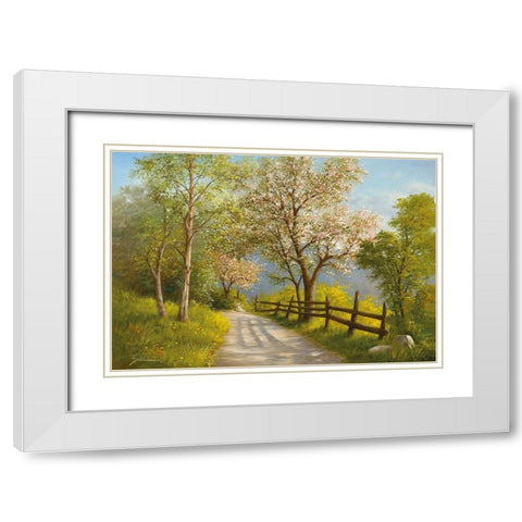 SPRING REVERIE White Modern Wood Framed Art Print with Double Matting by Schoelnhammer, Heinz