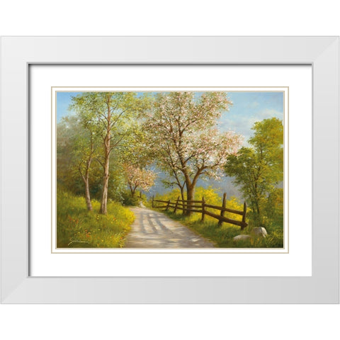 SPRING REVERIE White Modern Wood Framed Art Print with Double Matting by Schoelnhammer, Heinz