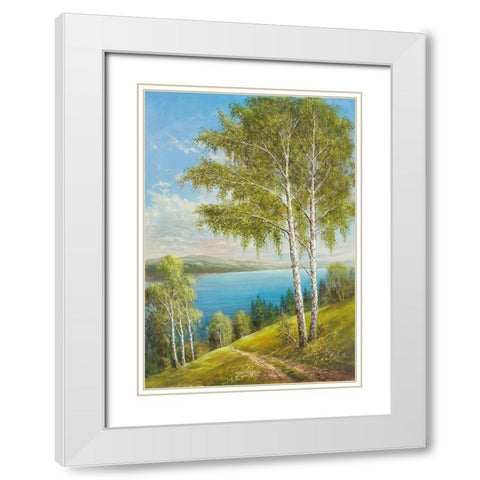 BIRCHES AT THE LAKE II White Modern Wood Framed Art Print with Double Matting by Glassl, Helmut