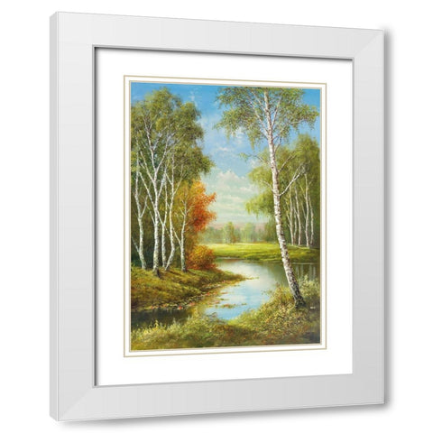 BIRCHES White Modern Wood Framed Art Print with Double Matting by Glassl, Helmut