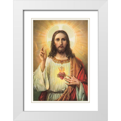 HL. HERZ JESU White Modern Wood Framed Art Print with Double Matting by Anonymous