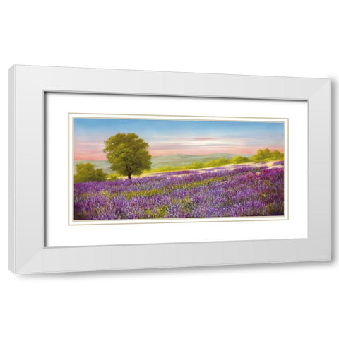 LAVENDER FIELD White Modern Wood Framed Art Print with Double Matting by Schoelnhammer, Heinz