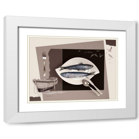 La Fin Dune Sardine White Modern Wood Framed Art Print with Double Matting by Chamard, Jean-Marc