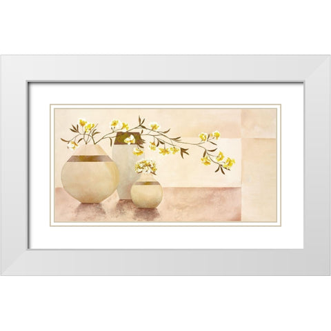 Golden Blossom I White Modern Wood Framed Art Print with Double Matting by Sedalia, David