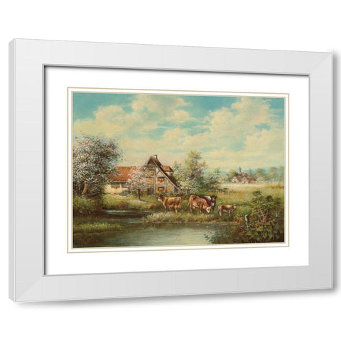 COWS BY THE RIVER White Modern Wood Framed Art Print with Double Matting by Pila